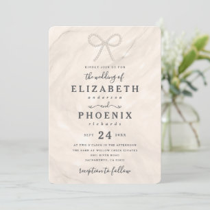 Simple Pearl Bow in Champagne Elegant Wedding Invitation