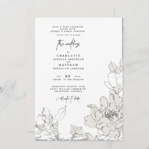 Simple Pencil-Drawn Floral Wedding Invitation