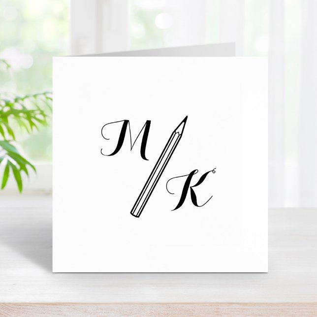 Simple Pencil Monogram Initials Rubber Stamp (Creator Uploaded)