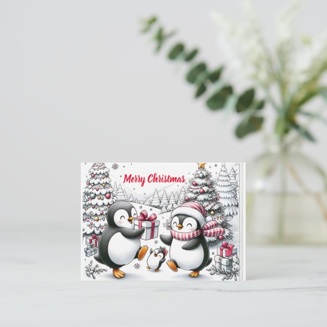 Simple Penguin Family Personalised Christmas Card (Standing Front)