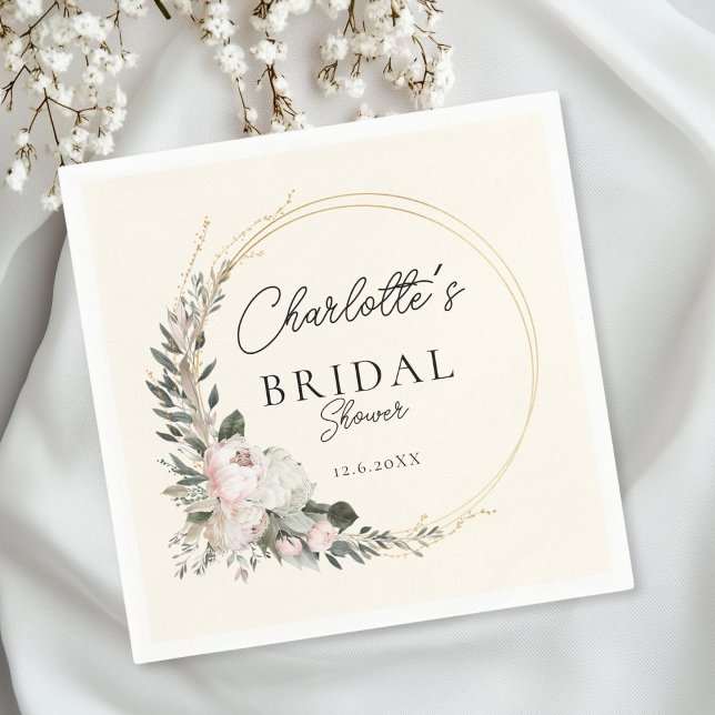 Simple, peony, eucalyptus, Bridal Shower     Napkin (Personalized, Simple, peony, eucalyptus, Bridal Shower Napkins)