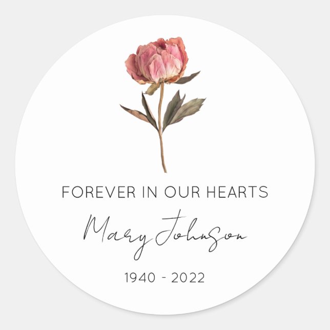 Simple Peony Memorial  Classic Round Sticker (Front)
