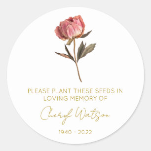 Simple Peony Memorial Seed Packet Classic Round Sticker