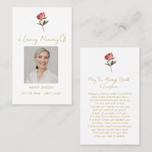Simple Peony Photo Funeral Prayer Card