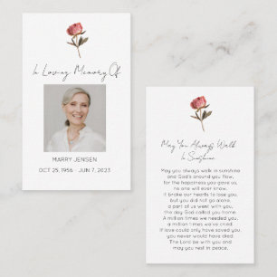 Simple Peony Photo Funeral Prayer Card