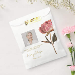 Simple Peony Photo Funeral Seed Favour Bag