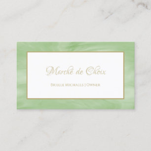 Simple Peridot Green Marble Elegant Gold Script Business Card