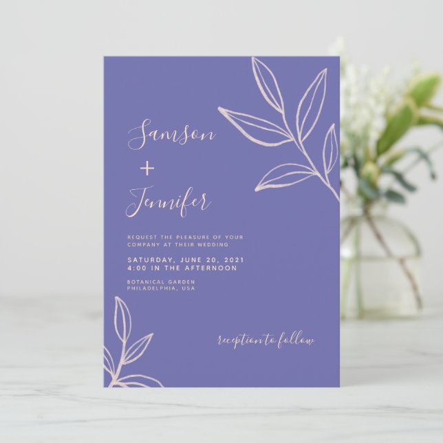 Simple Periwinkle Blue Calligraphy Photo Wedding Invitation (Standing Front)