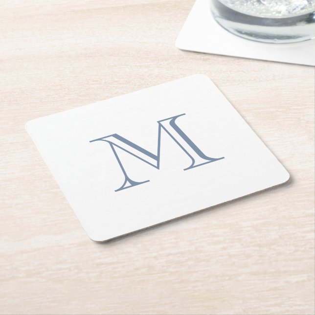 Simple Periwinkle Monogram  Square Paper Coaster (Angled)