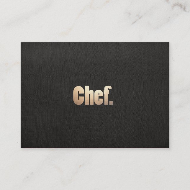 Simple Personal Chef  Faux Black Linen and Gold Business Card (Front)
