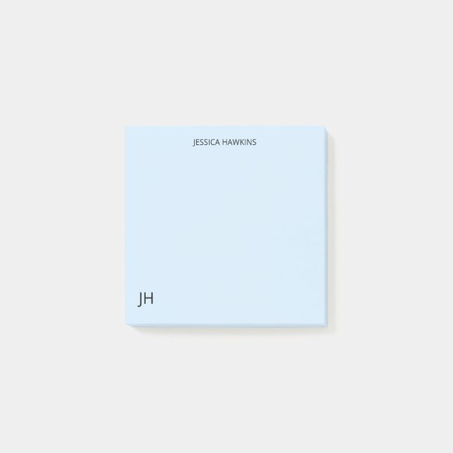 Simple Personal Stationery Monogram Pale Blue Post-it Notes (Front)