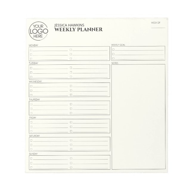 Simple Personal Weekly Planner Logo Notepad (Front)