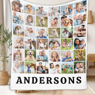 Simple Personalised 36 Photos Collage Cute Family  Fleece Blanket