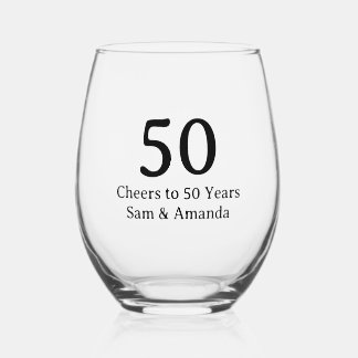 Simple Personalised 50th Anniversary Stemless Wine Glass