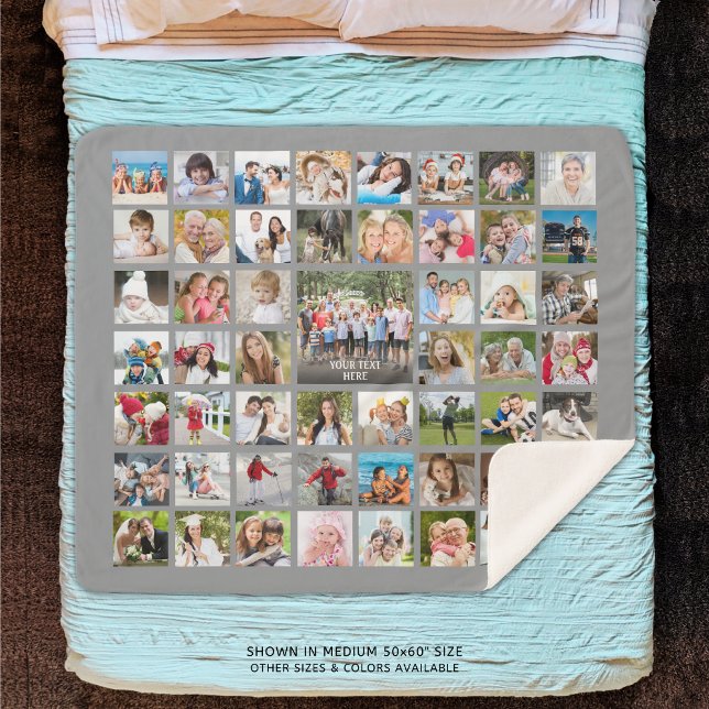 Simple Personalised 53 Photo Collage Custom Colour Sherpa Blanket (Creator Uploaded)