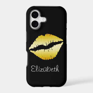 Simple Personalised Black Glitter Gold Lips