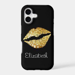 Simple Personalised Black Glitter Gold Lips