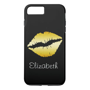 Simple Personalised Black Glitter Gold Lips iPhone 8 Plus/7 Plus Case