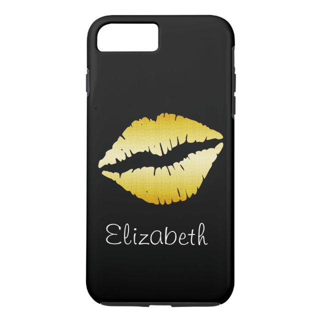 Simple Personalised Black Glitter Gold Lips Case-Mate iPhone Case (Back)