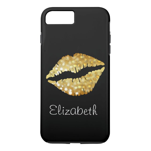 Simple Personalised Black Glitter Gold Lips Case-Mate iPhone Case (Back)