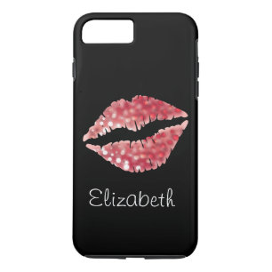 Simple Personalised Black Glitter Red Lips iPhone 8 Plus/7 Plus Case