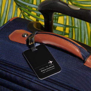 Simple Personalised Black Luggage Tag