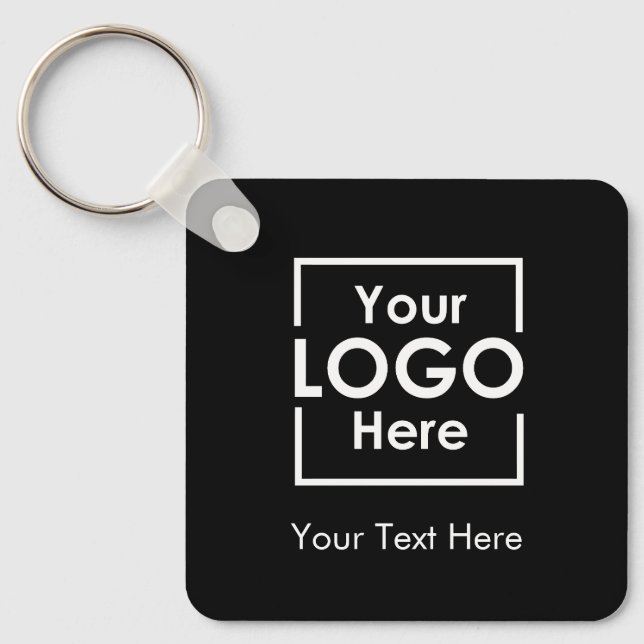 Simple Personalised Business Logo Text Black Key Ring (Front)
