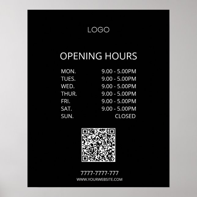 Simple Personalised Business Opening Hours Logo Poster (Front)