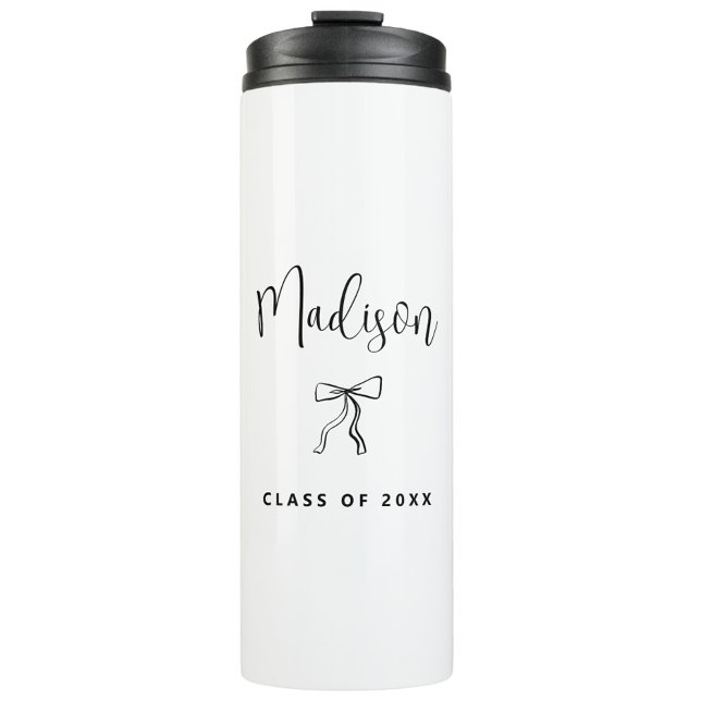 Simple Personalised Class of 2025 Graduation Thermal Tumbler (class of 2025 graduation thermal coffee tumbler with name, chic modern simple, college, coquette bow)