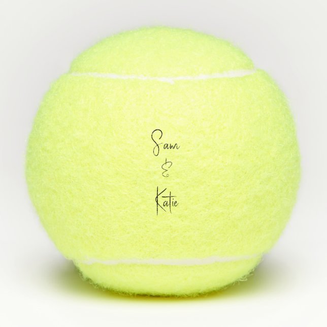 Simple Personalised Custom Script Couple Names Tennis Balls (Front)
