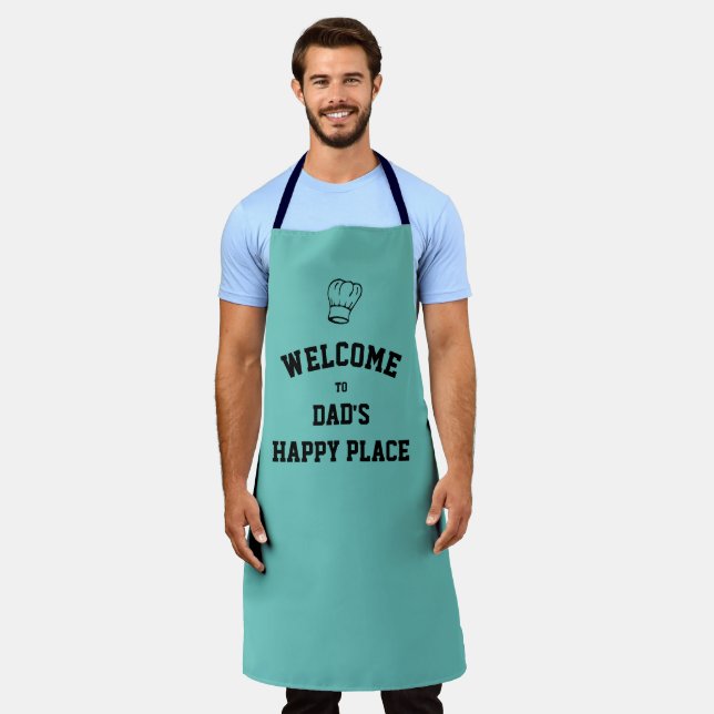 Simple Personalised DAD'S HAPPY PLACE Aqua Apron (Worn)