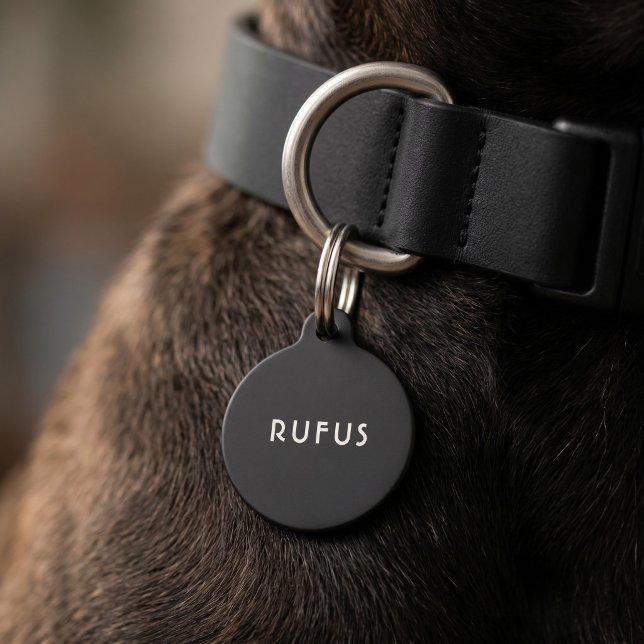Simple Personalised Dogs Name Black White Pet Tag (Simple Personalized Dogs Name Black White Pet ID Tag
by Ricaso. Add contact details to back)