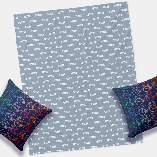 Simple Personalised Dusty Blue Repeating Name Fleece Blanket (Creator Uploaded)