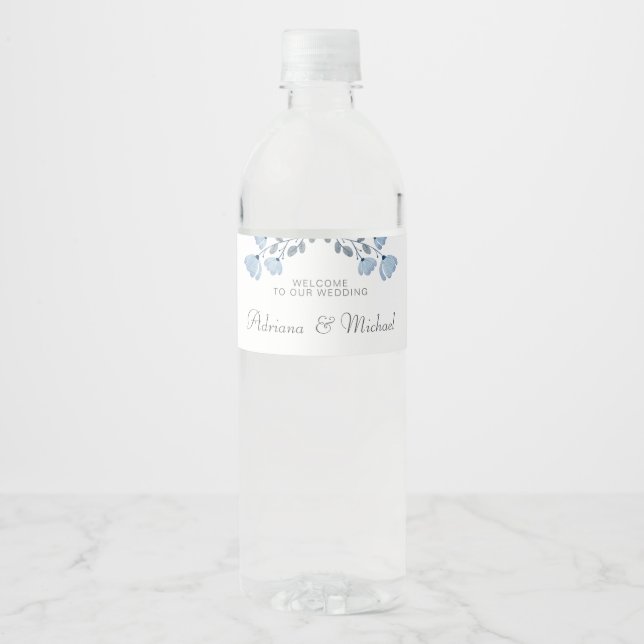 Simple Personalised Dusty Blue  Welcome Wedding  Water Bottle Label (Front)