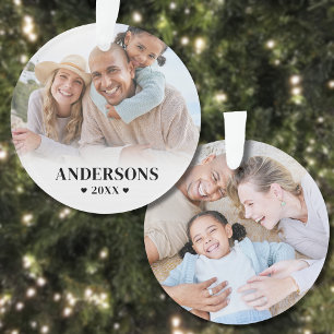 Simple Personalised Family Name Photo Christmas Ornament