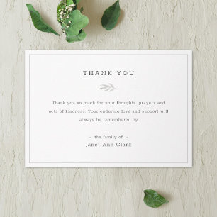 Simple Personalised Funeral Thank You Note Card