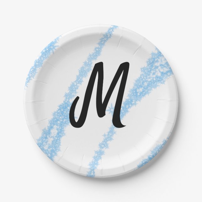 Simple personalised glitter monogram baking  throw paper plate (Front)