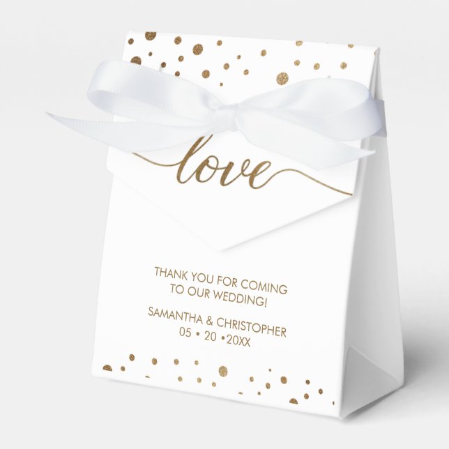 Simple Personalised Gold Love Script Wedding Favour Box (Front Side)