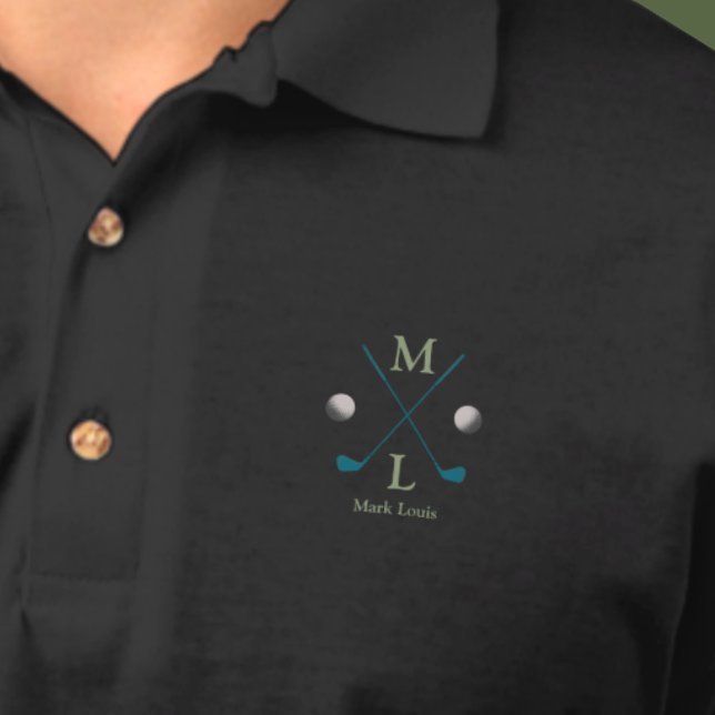 Simple & personalised golf player logo on black polo shirt (Creator Uploaded)