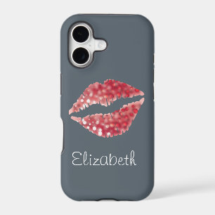 Simple Personalised Grey Glitter Red Lips