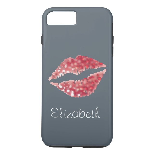 Simple Personalised Grey Glitter Red Lips Case-Mate iPhone Case (Back)