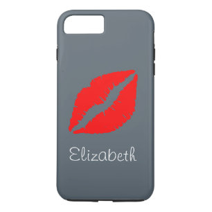 Simple Personalised Grey Red Lips iPhone 8 Plus/7 Plus Case