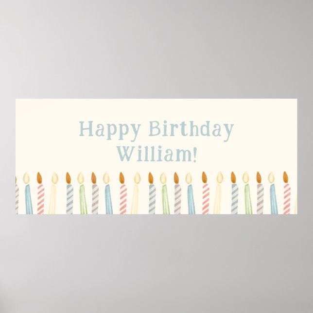 Simple Personalised Happy Birthday Candles Poster (Front)