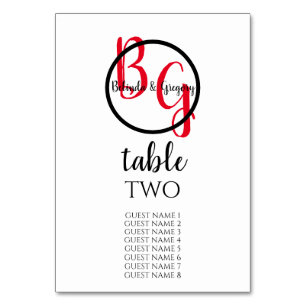 Simple Personalised Initials Wedding Guest Names Table Number