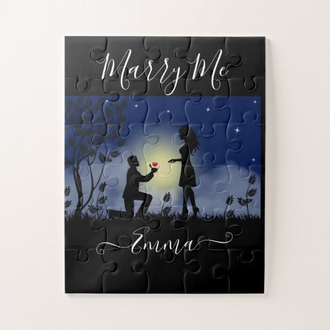 Simple Personalised Marry Me Marriage Proposal Jigsaw Puzzle (Vertical)