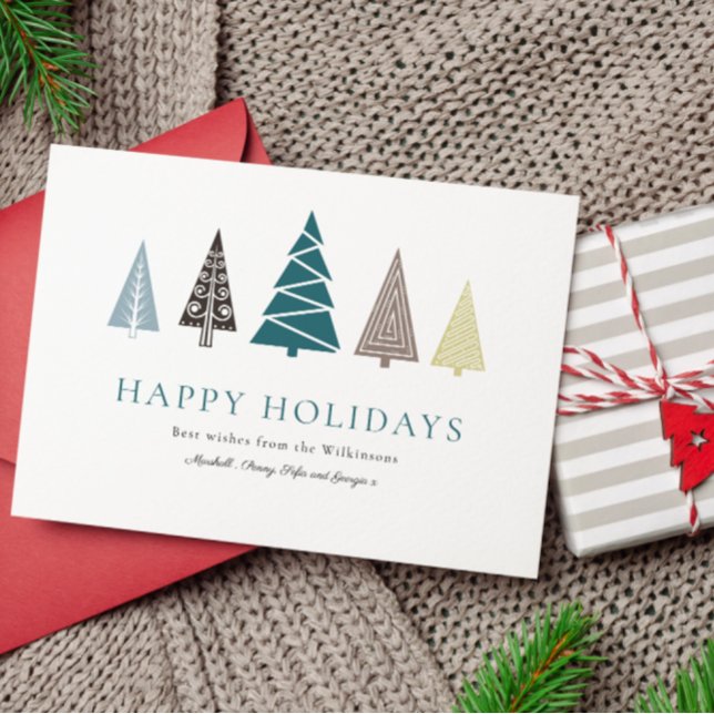 simple  personalised modern photo christmas  holiday card (modern minimal christmas trees , happy holidays , photo , christmas card )