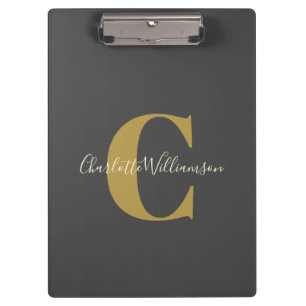 Simple Personalised Monogram and Name in Black   Clipboard