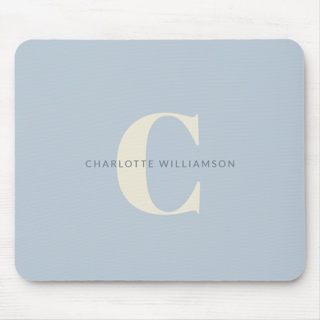 Simple Personalised Monogram and Name in Blue    Mouse Pad (Front)