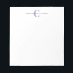 Simple Personalised Monogram and Name in Lavender Notepad<br><div class="desc">Simple Personalised Monogram and Name in Lavender Notepad</div>