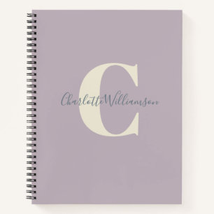 Simple Personalised Monogram and Name in Lilac  Notebook